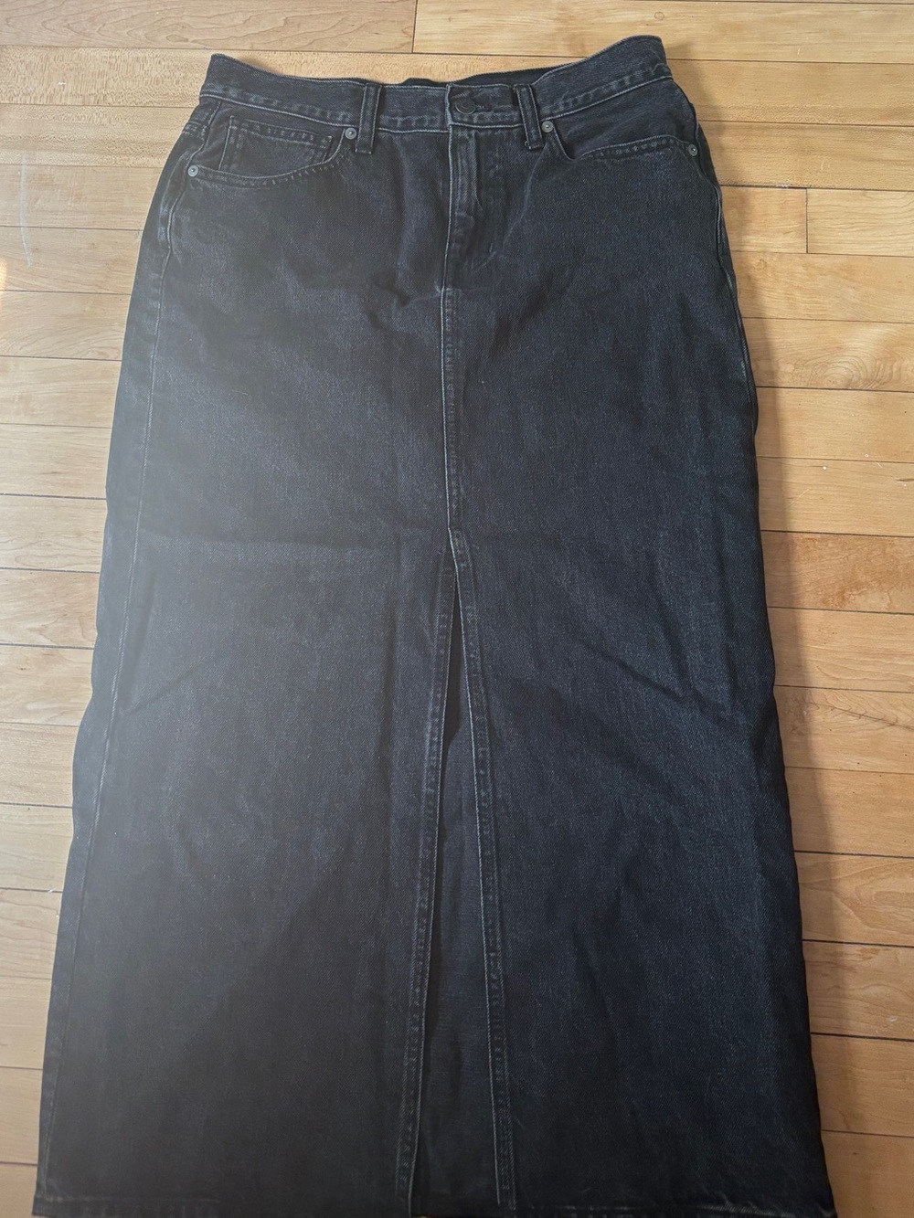 Madewell Black Denim Maxi Skirt with Front Slit